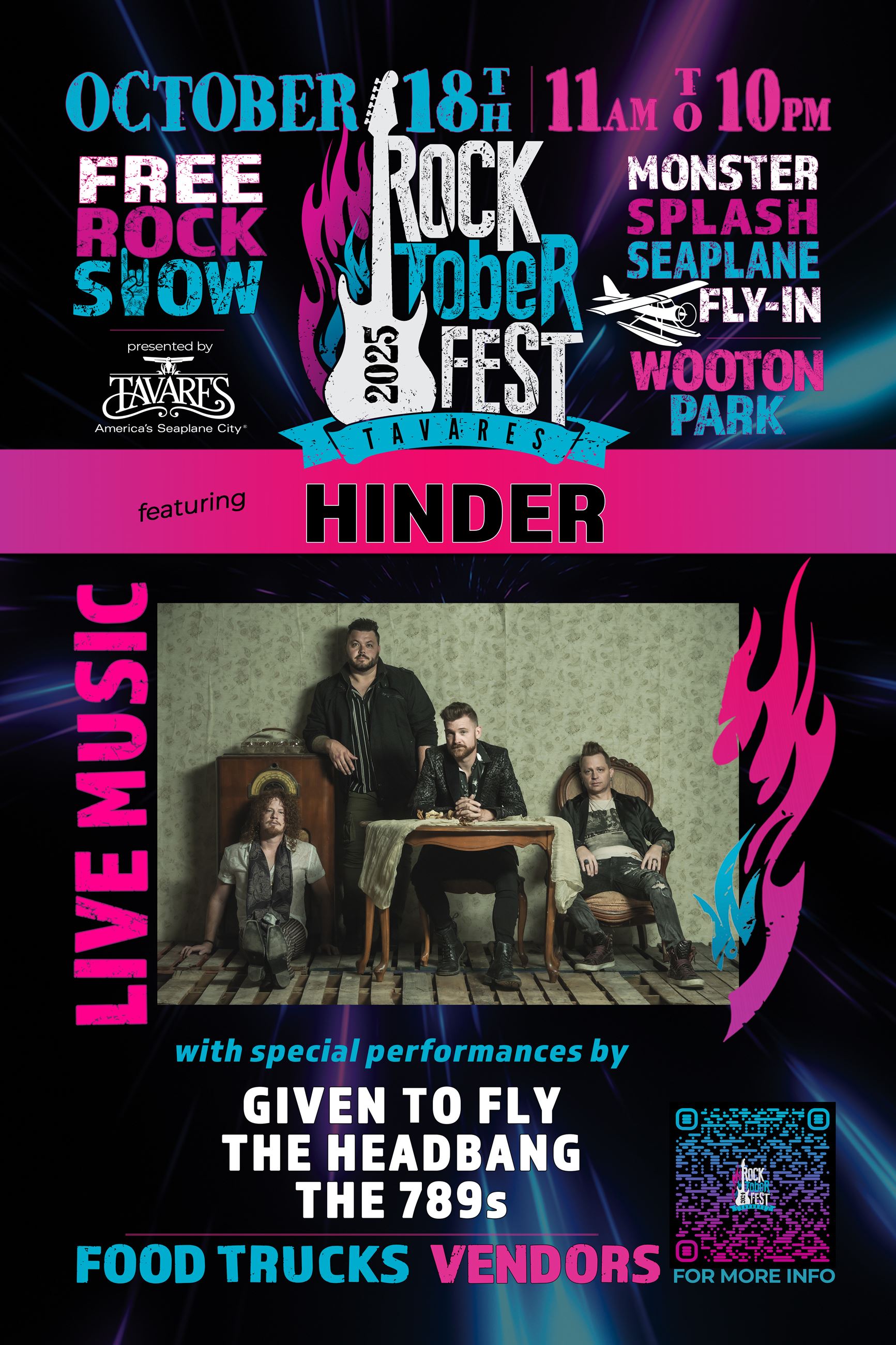 "Flyer for Rocktoberfest 2025 in Tavares. Event takes place Saturday, October 18 from 11 AM to 10